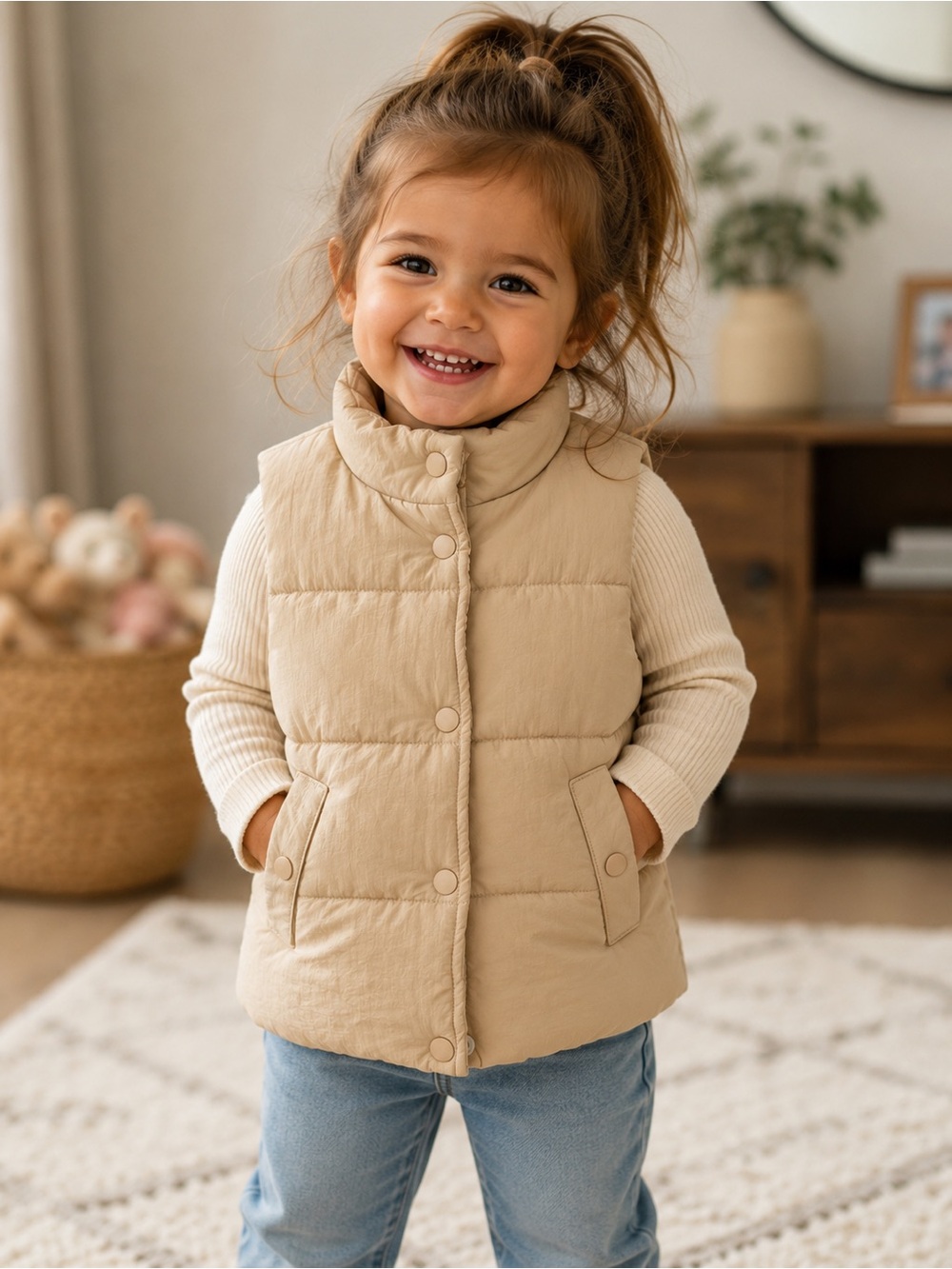 Jessica Simpson Neutral Tan Kids Puffer Vest